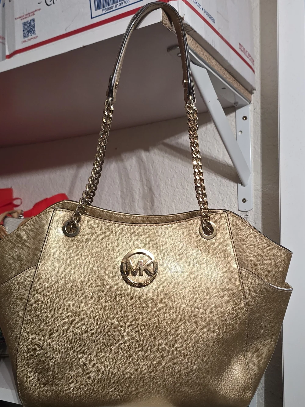 Michael Kors Gold Saffiano Leather Chain Shoulder Bag